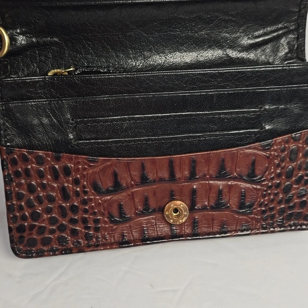 Brahmin Ady Tuscan Collection Wallet Black Leather Brown Croc Embossed Trim